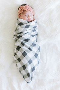 Black and White Buffalo Plaid Bamboo Rayon Muslin Swaddle-2