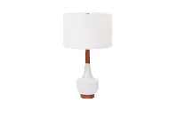 28 Inch White Ceramic and Wood Table Lamp