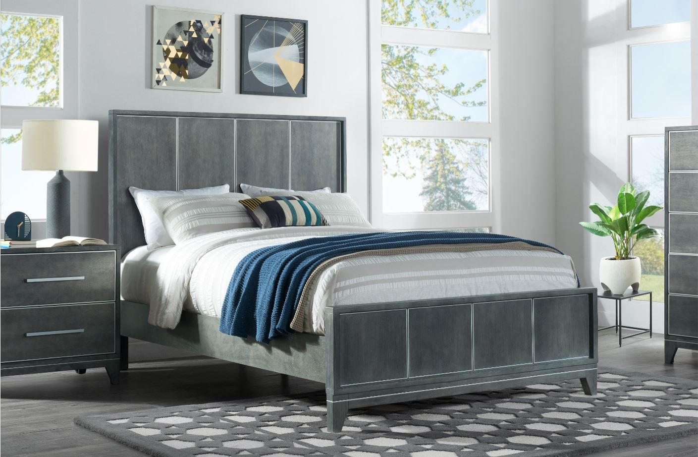 Silver Moon Contemporary Slate Gray Queen Bed-1