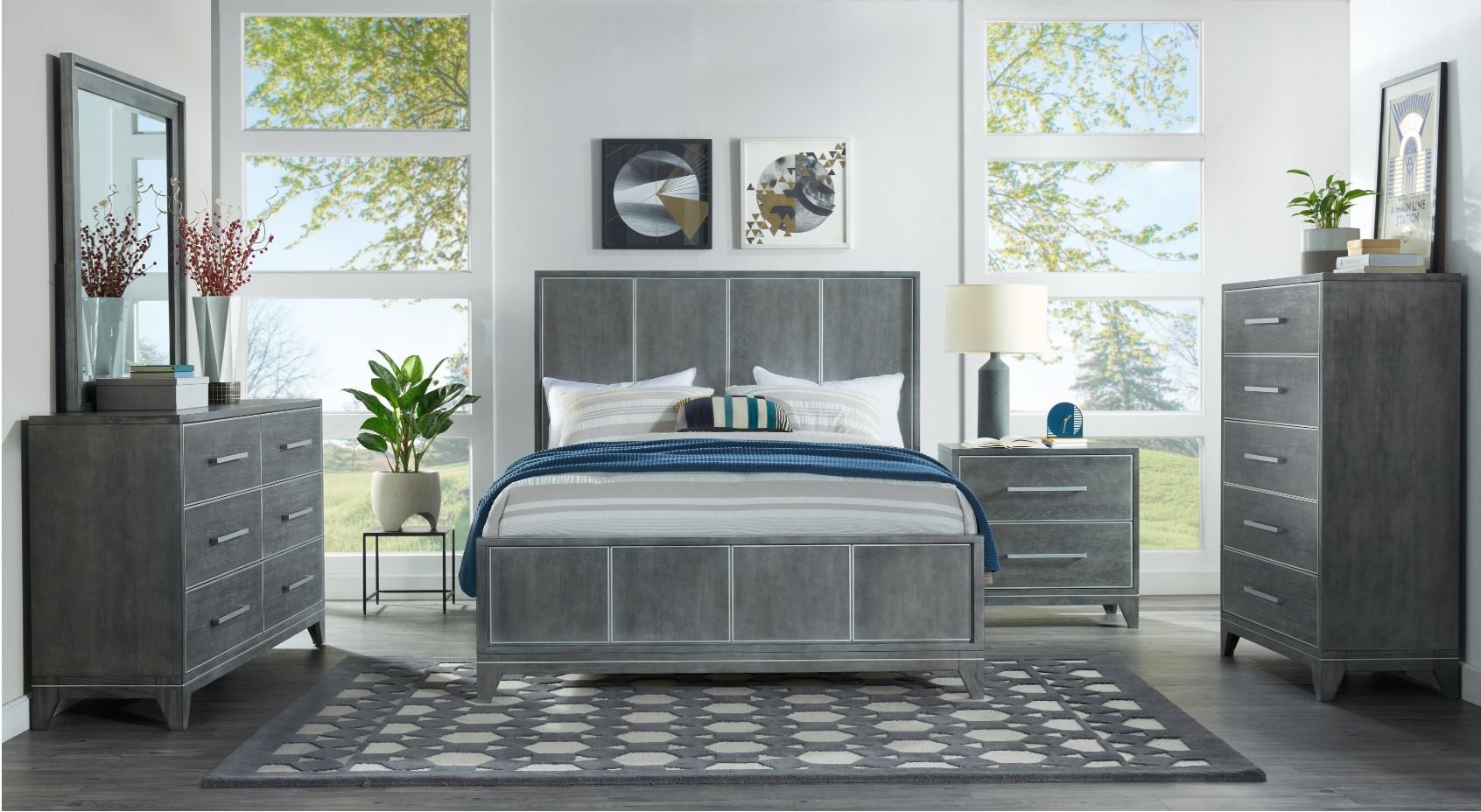 Silver Moon Contemporary Slate Gray Queen Bed-2