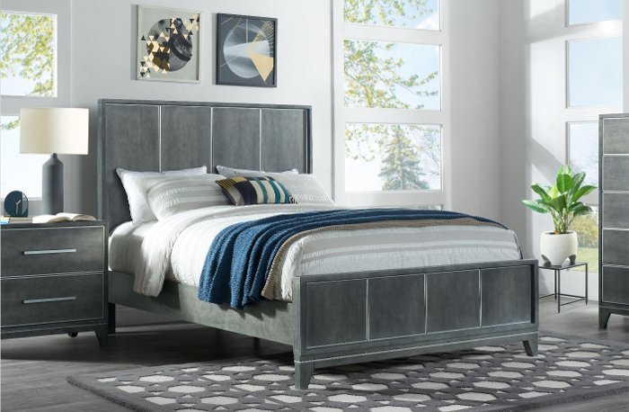 Silver Moon Contemporary Slate Gray King Size Bed