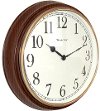 15 Inch Round Brown Wood-Look Wall Clock with Gold Bezel