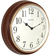 15 Inch Round Brown Wood-Look Wall Clock with Gold Bezel