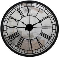 22 Inch Black and Mirrored Wall Clock with Roman Numerals