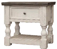 Stone Farmhouse White and Gray Nightstand