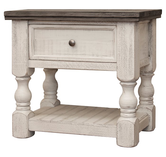 Stone Farmhouse White and Gray Nightstand
