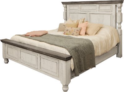 Farmhouse White and Gray King Size Bed - Stone