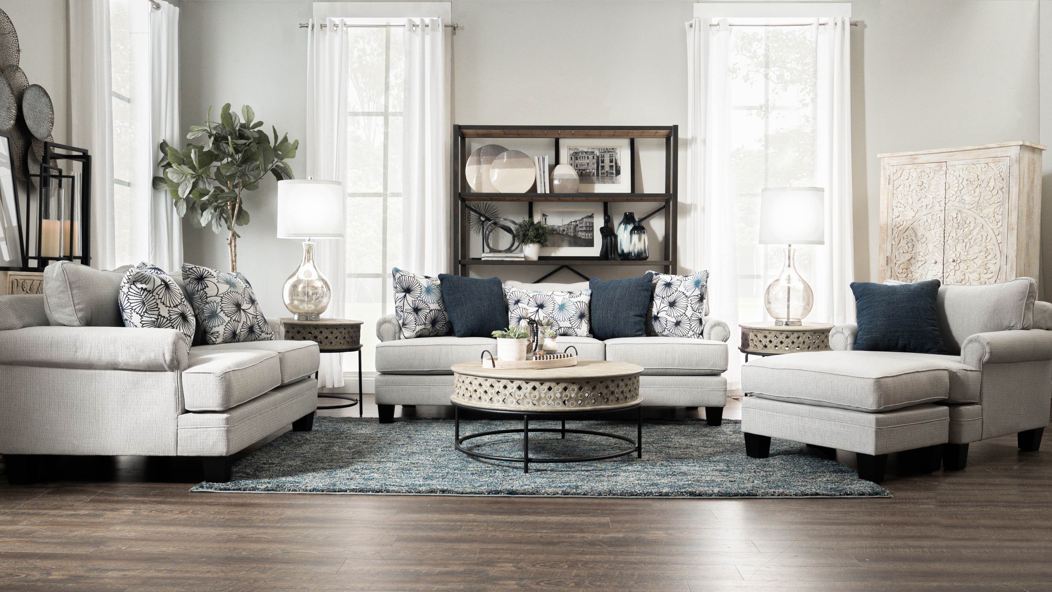 Santa Barbara Marine Blue and Cream Striped Chair-2