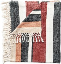 Multi Color Striped Cotton Blend Throw Blanket with Fringe