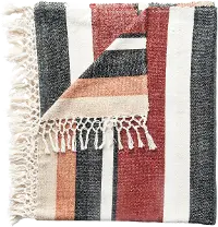Multi Color Striped Cotton Blend Throw Blanket with Fringe