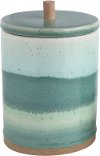 Green Stripe Stoneware Container with Lid