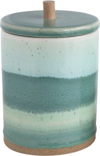 Green Stripe Stoneware Container with Lid
