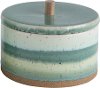 Green Stripe Stoneware Container with Lid