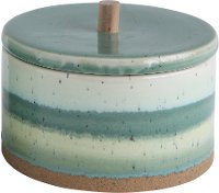 Green Stripe Stoneware Container with Lid