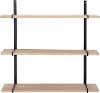 Oak Wood and Black Metal 3 Tier Wall Shelf