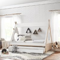 Modern White and Pine Twin Teepee Bed with Trundle-1