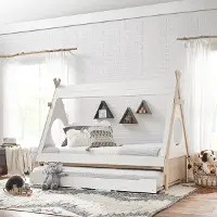 Modern White and Pine Twin Teepee Bed with Trundle