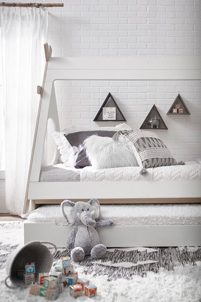 Modern White and Pine Twin Teepee Bed with Trundle-2