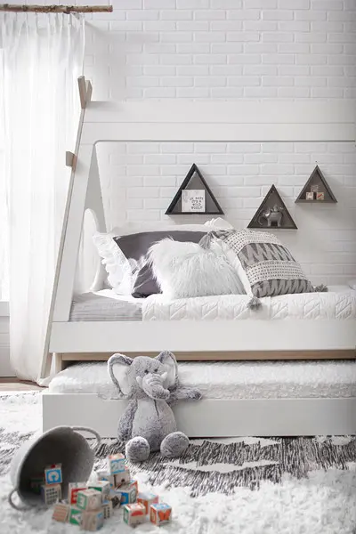 Modern White and Pine Twin Teepee Bed with Trundle-2