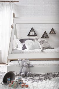 Modern White and Pine Twin Teepee Bed with Trundle-2