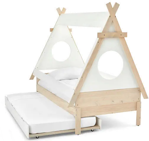 Modern White and Pine Twin Teepee Bed with Trundle-3