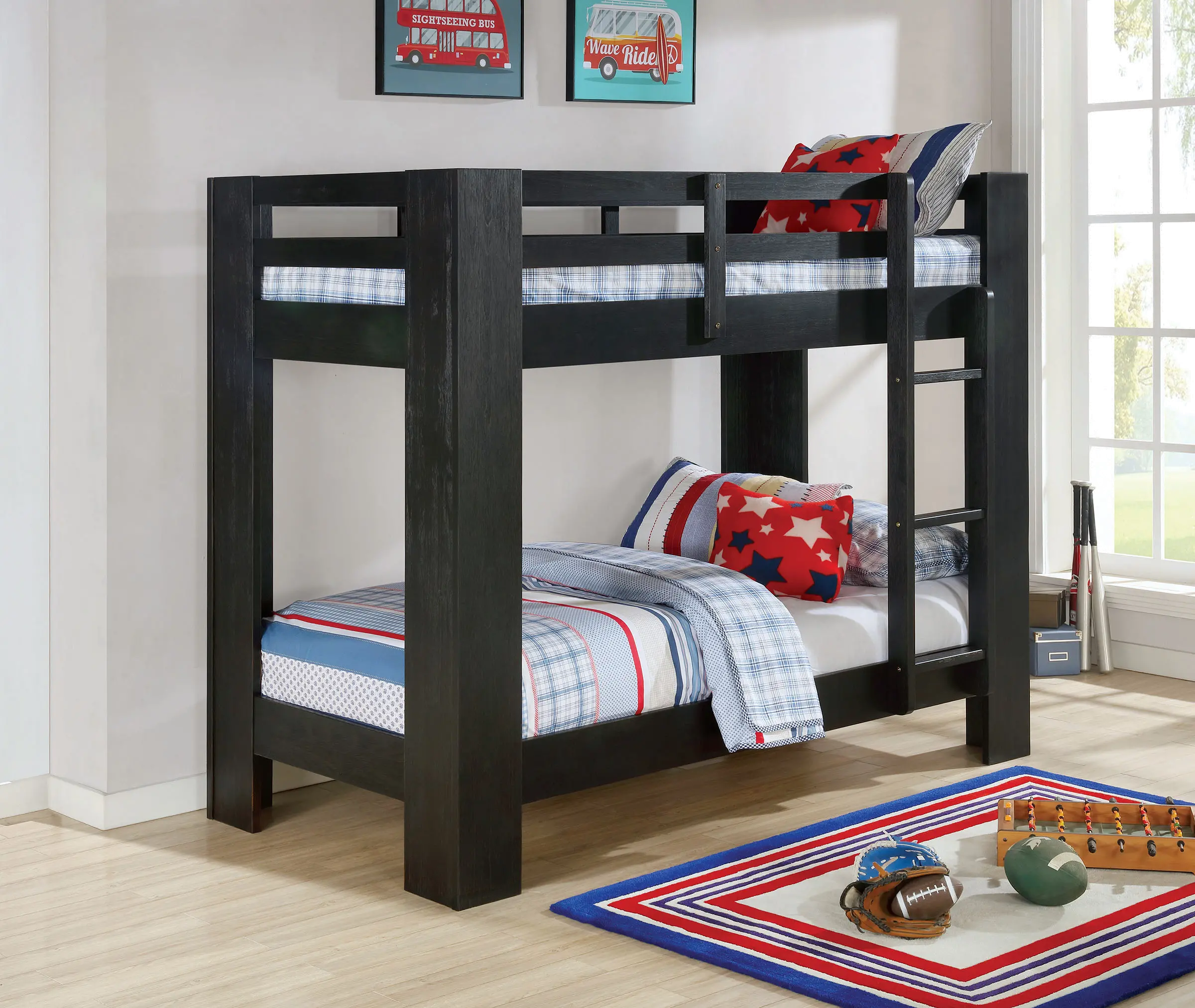 Contemporary Black Twin-over-Twin Bunk Bed - Kai-1