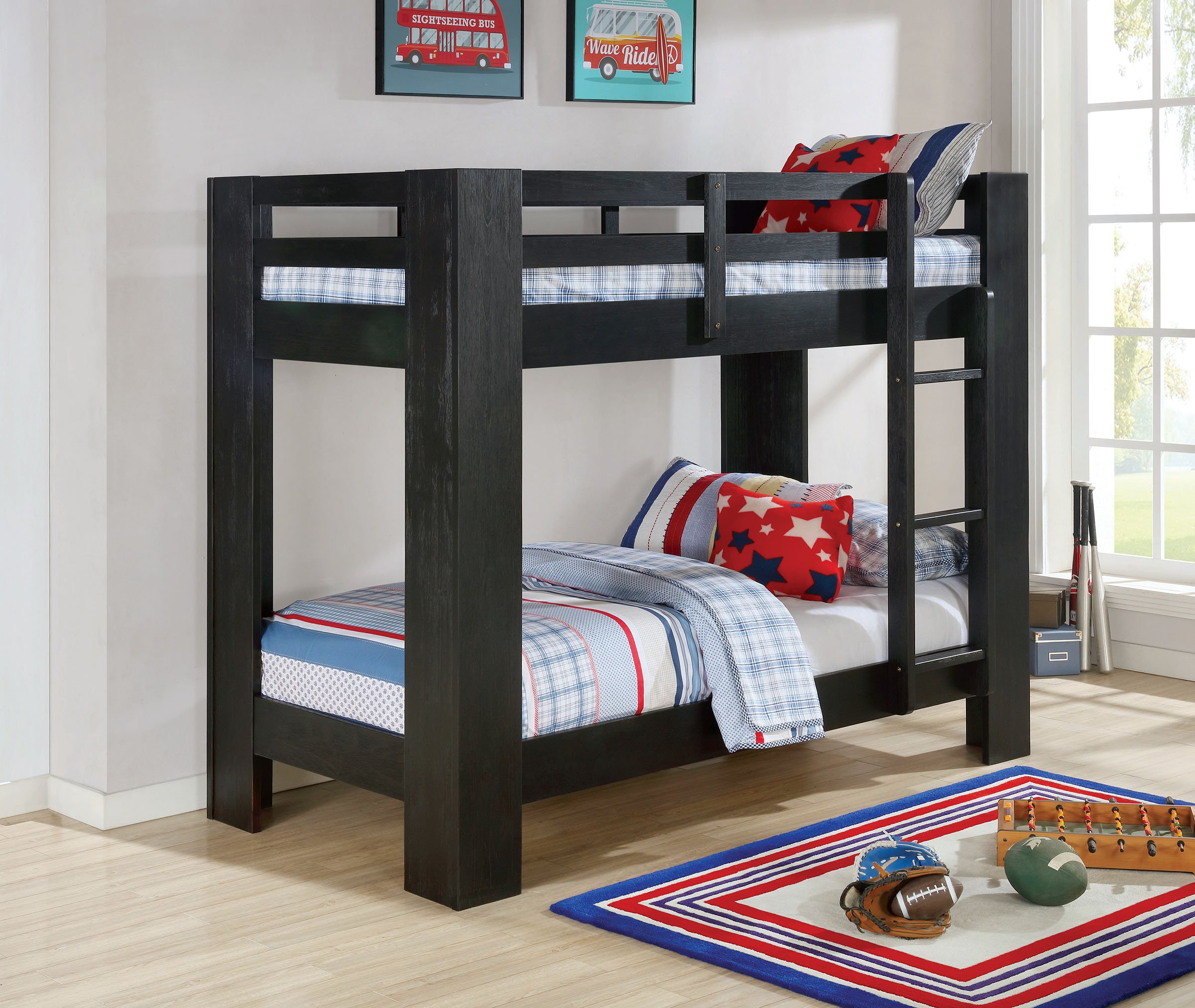 Contemporary Black Twin-over-Twin Bunk Bed - Kai-2