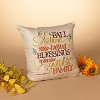 Tan Throw Pillow with Embroidered Harvest Words