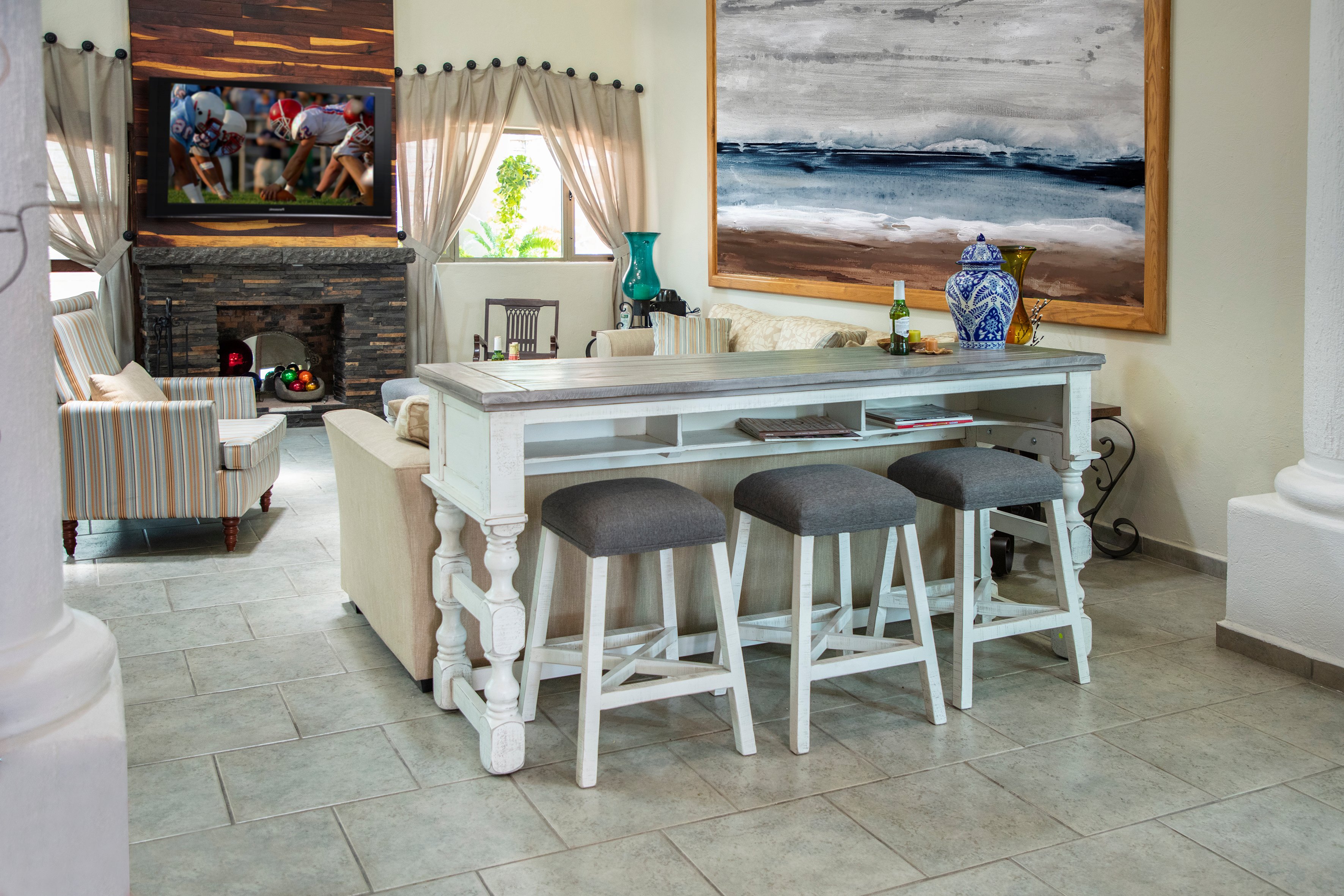 Stone White Country Console Table-2