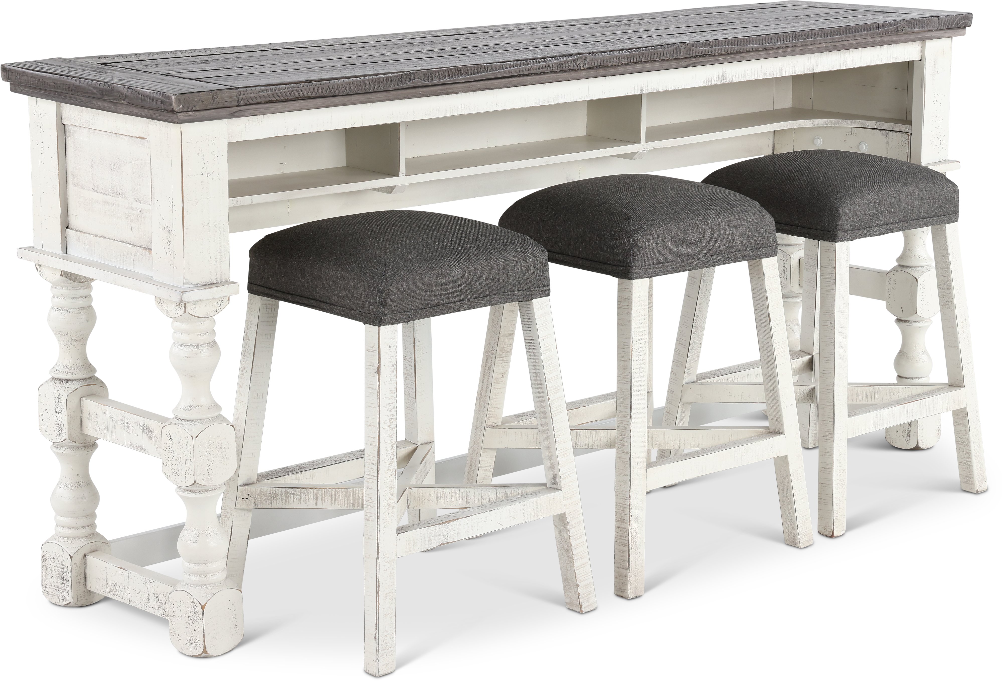 Stone White Wash Console Table with 3 Stools-1