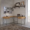 Golden Pine L-Shaped Desk - Ironworks