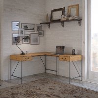 Golden Pine L-Shaped Desk - Ironworks