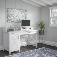 White Single Pedestal Desk with Desktop Organizers - Key West