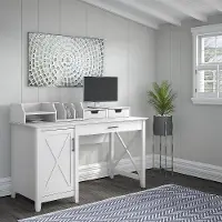 KWS010WT White Single Pedestal Desk with Desktop Organizers - Key West