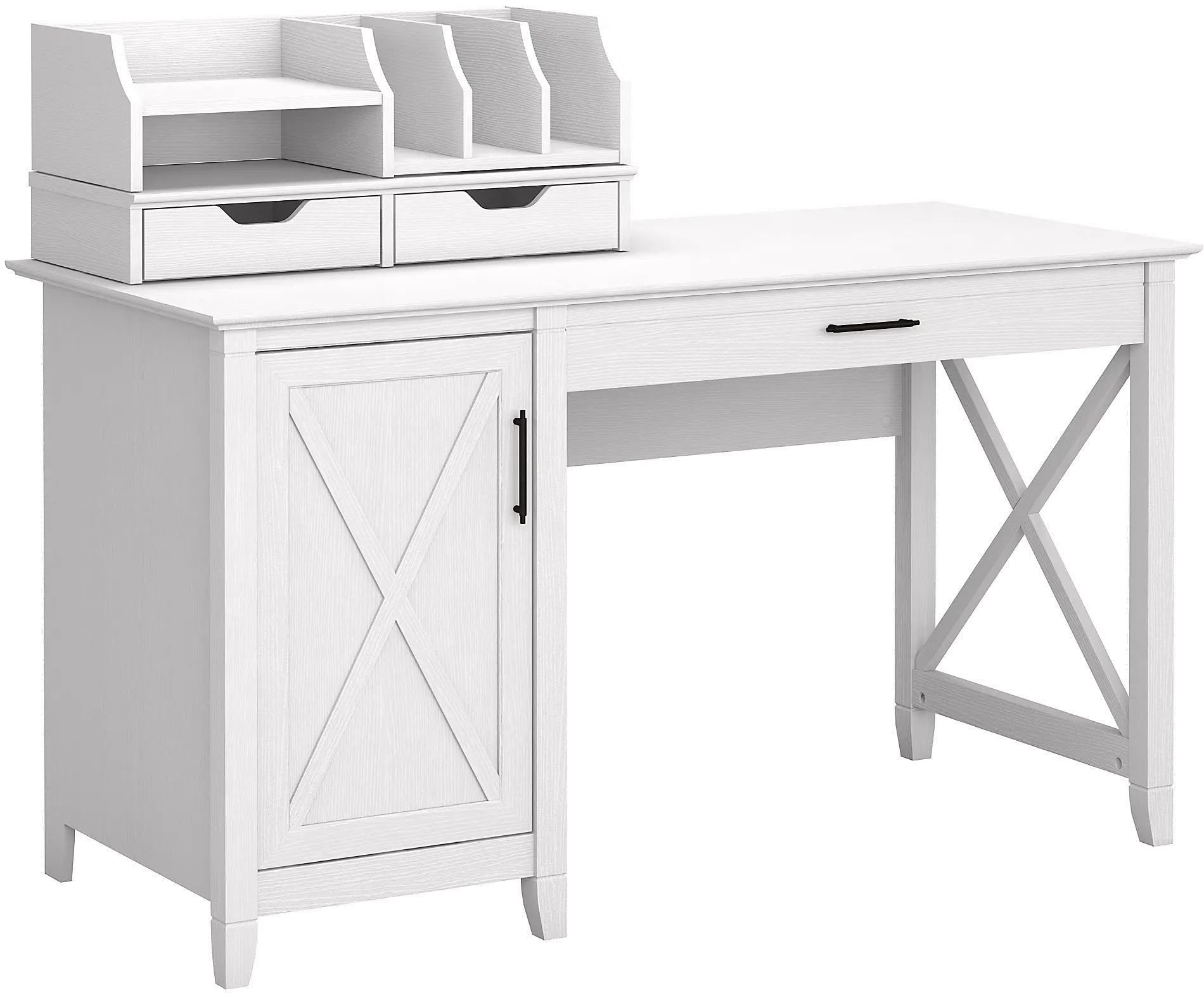 KWS010WT White Single Pedestal Desk with Desktop Organizers - Key West-2