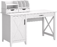 White Single Pedestal Desk with Desktop Organizers - Key West-2