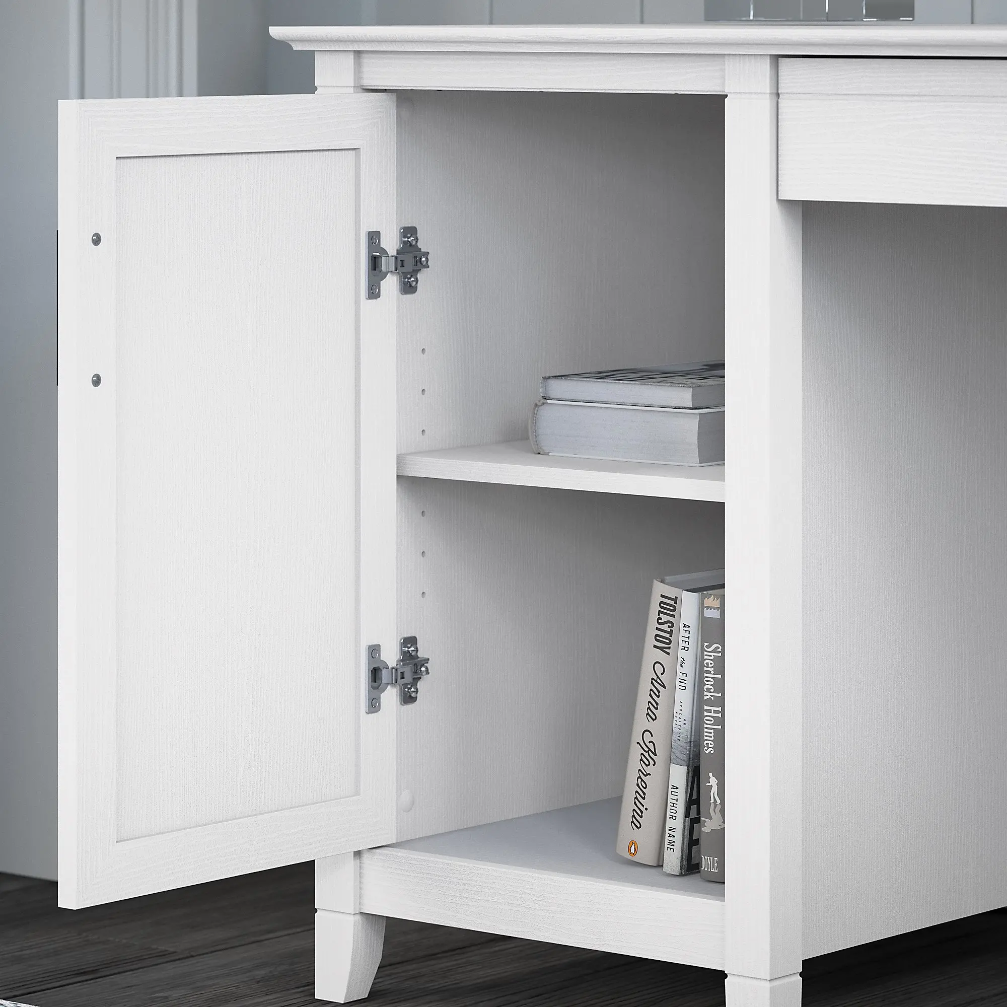 KWS010WT White Single Pedestal Desk with Desktop Organizers - Key West-4