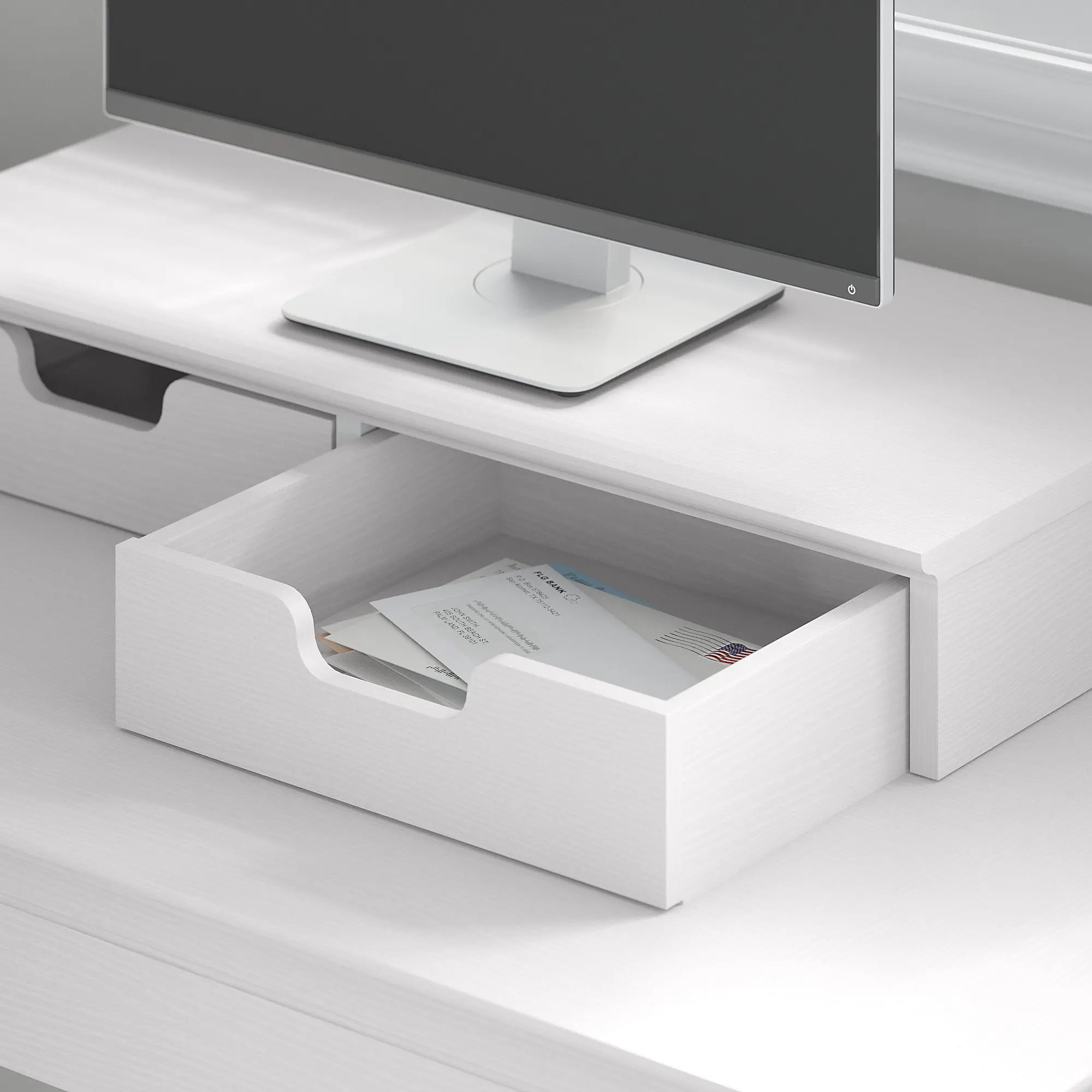 KWS010WT White Single Pedestal Desk with Desktop Organizers - Key West-5