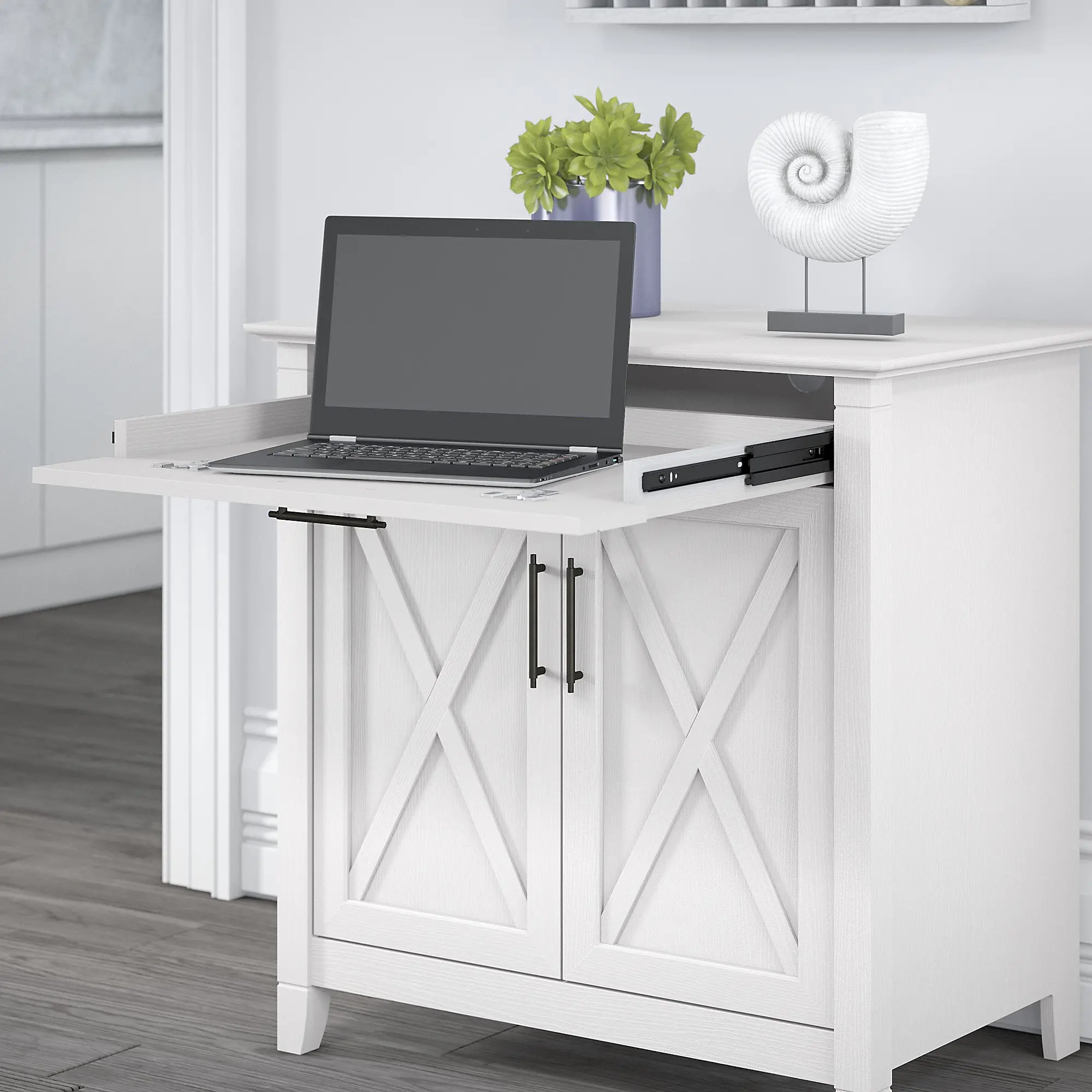 KWS132WT-03 White Secretary Desk - Key West-3