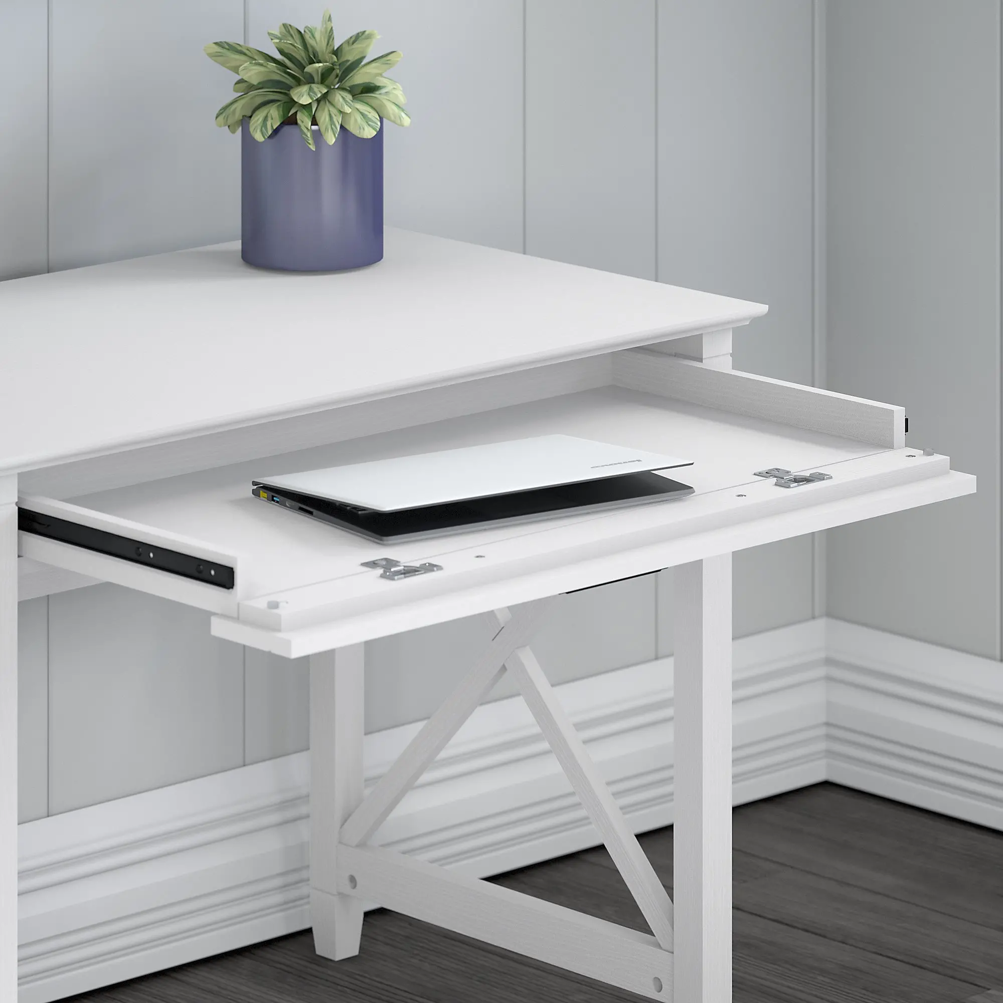 KWD154WT-03 White Single Pedestal Desk - Key West-3