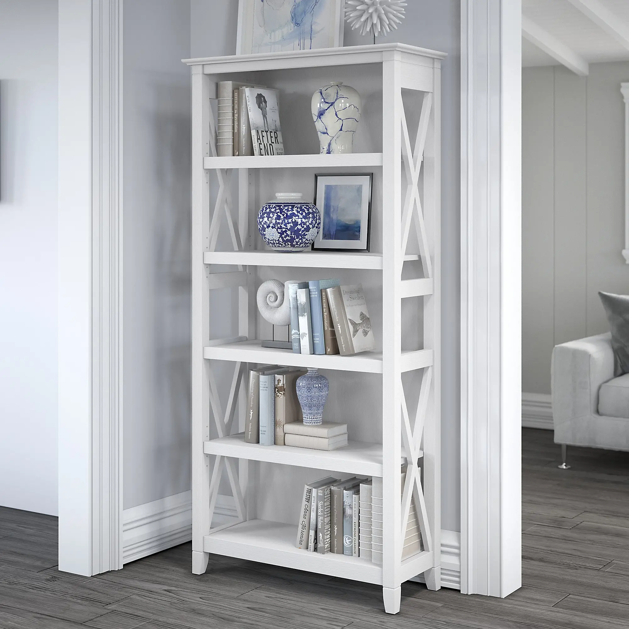 KWB132WT-03 White 5-Shelf Bookcase-1