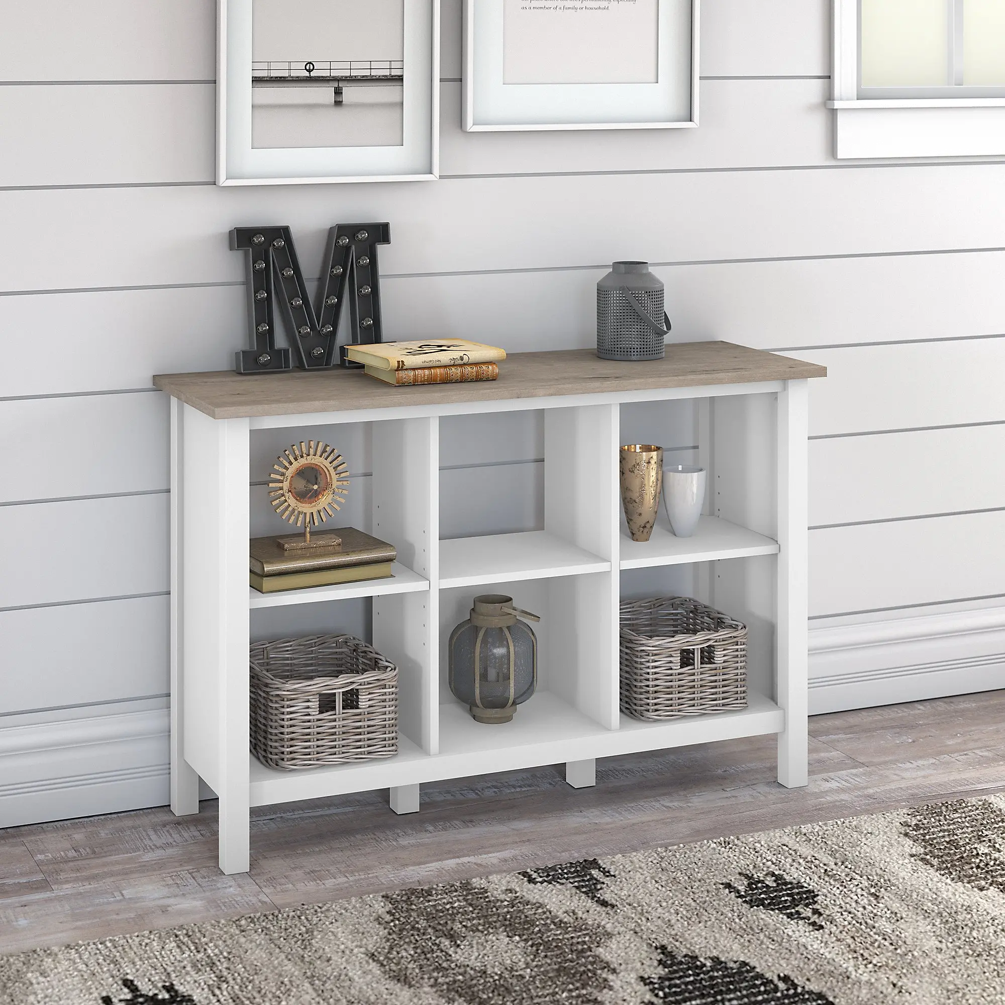 MAB145GW2-03 White and Gray 6-Cube Bookcase - Mayfield-1