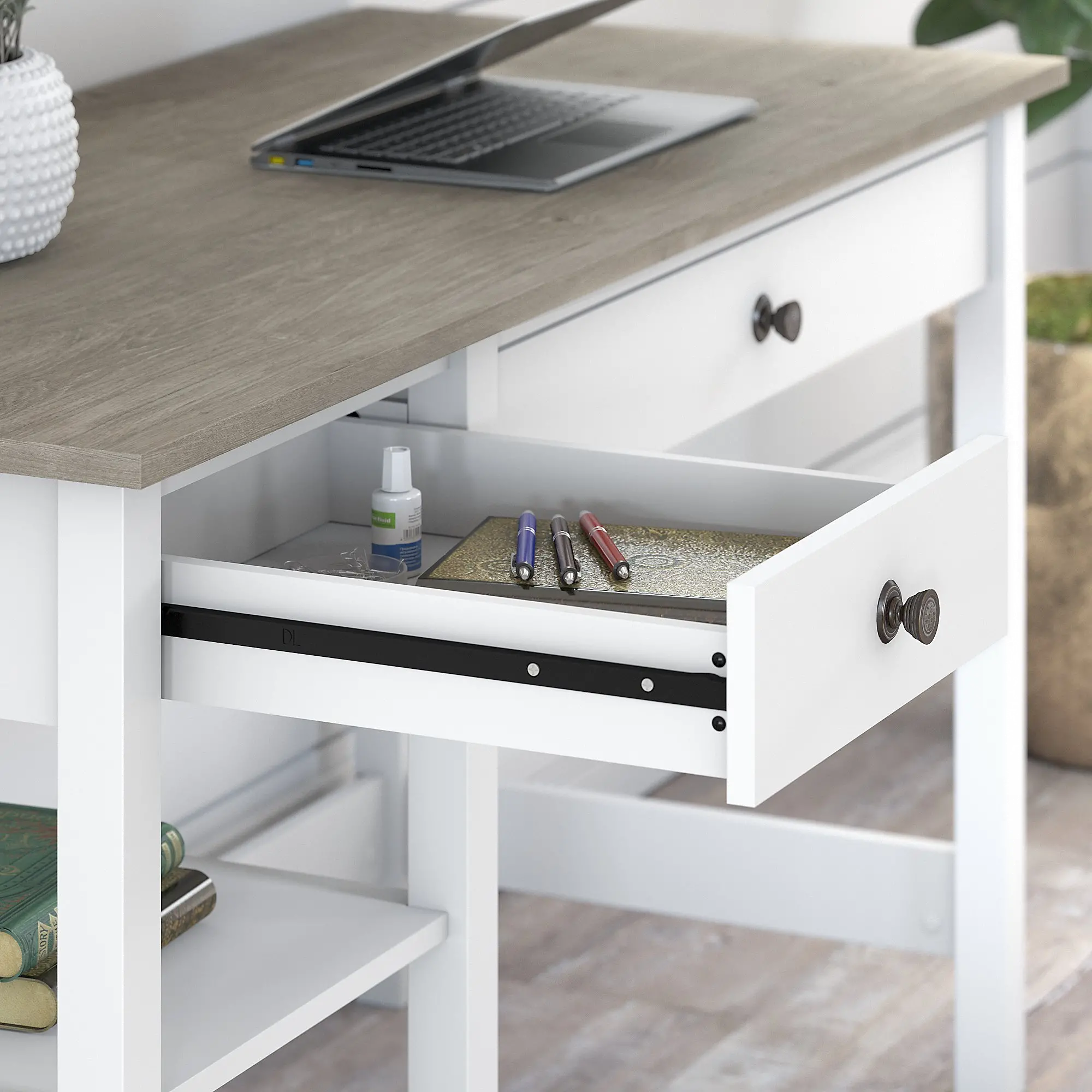 MAD154GW2-03 White and Gray Open Storage Desk - Mayfield-2