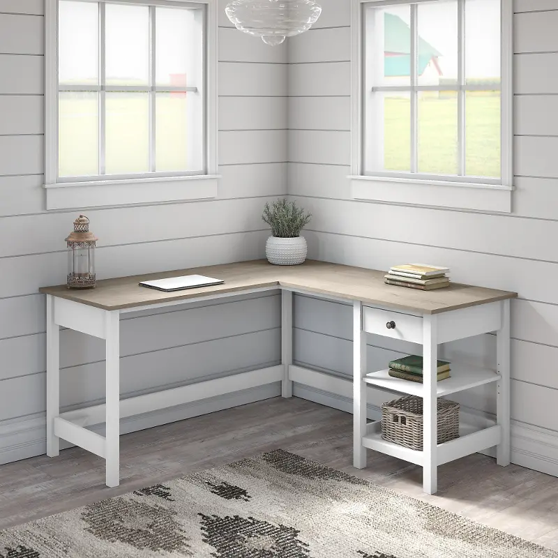 MAD260GW2-03 White and Gray Single Pedestal L-Desk - Bush Furniture