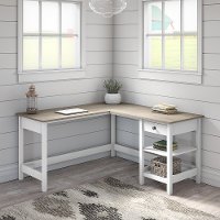 White and Gray Single Pedestal L-Desk - Mayfield
