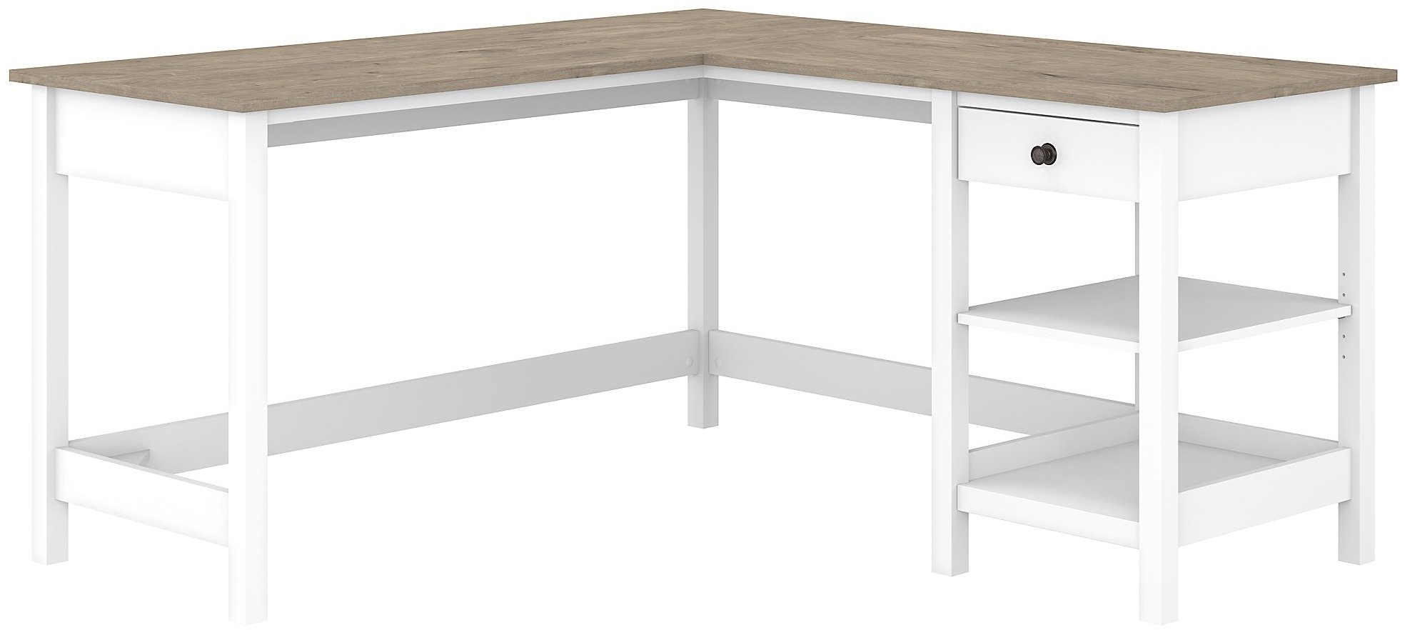 White and Gray Single Pedestal L-Desk - Mayfield-5