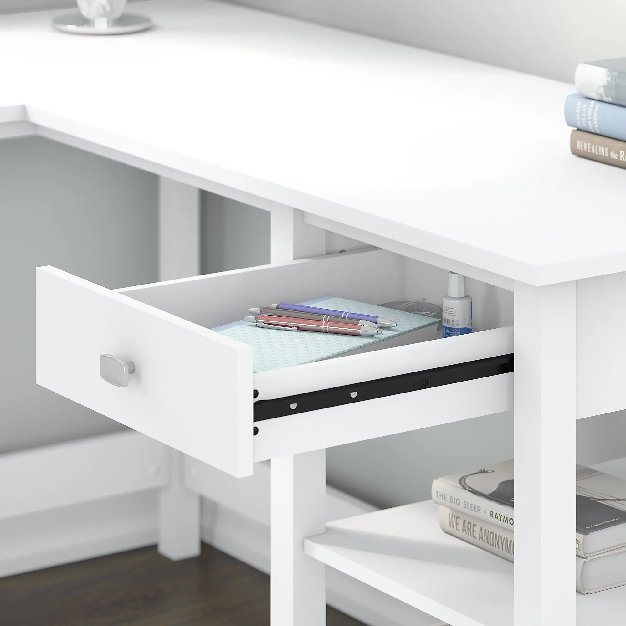 BDD260WH-03 Pure White Single Pedestal L-Desk - Broadview-2