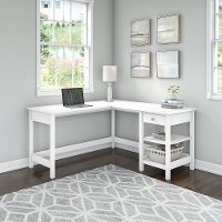 White Single Pedestal L-Desk - Broadview