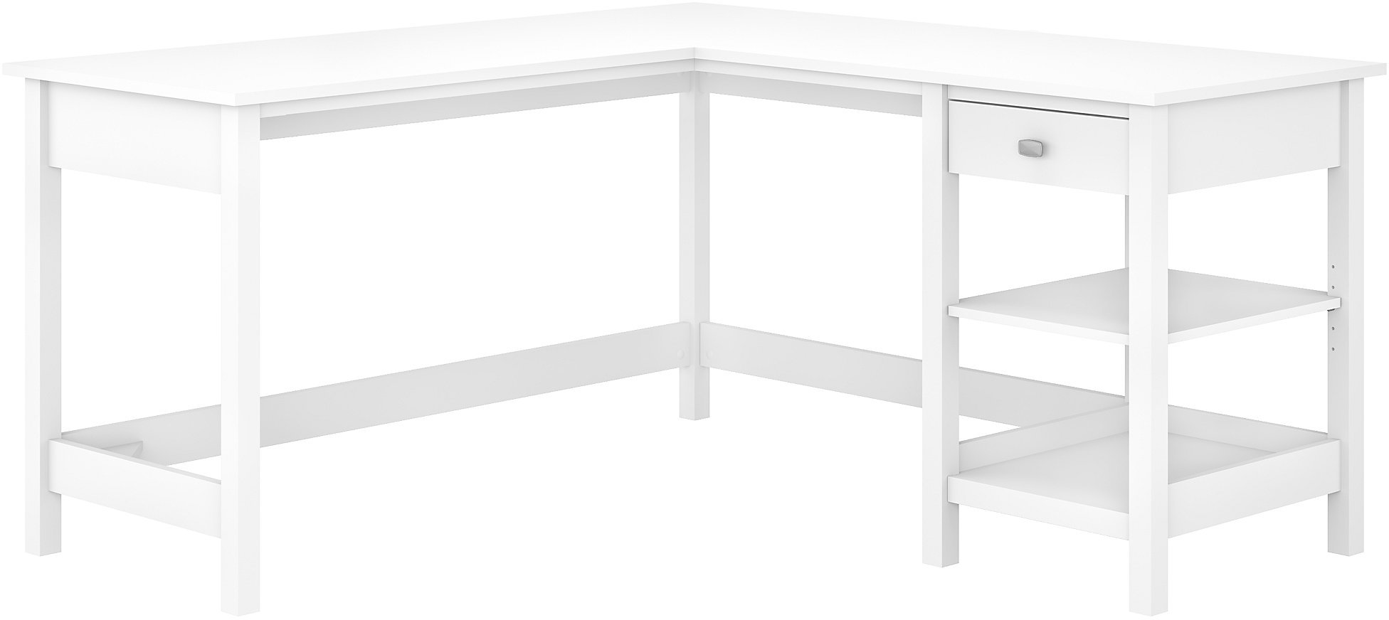 White Single Pedestal L-Desk - Broadview-5