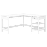 White Single Pedestal L-Desk - Broadview-5